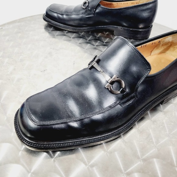 Vintage Salvatore Ferragamo Black Leather Slip on Moccasin Gancini Horsebit 8.5D - Picture 8 of 13